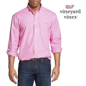 Vineyard Vines Classic Fit Tucker Shirt 100% Cotton Pink Gingham Check NWOT